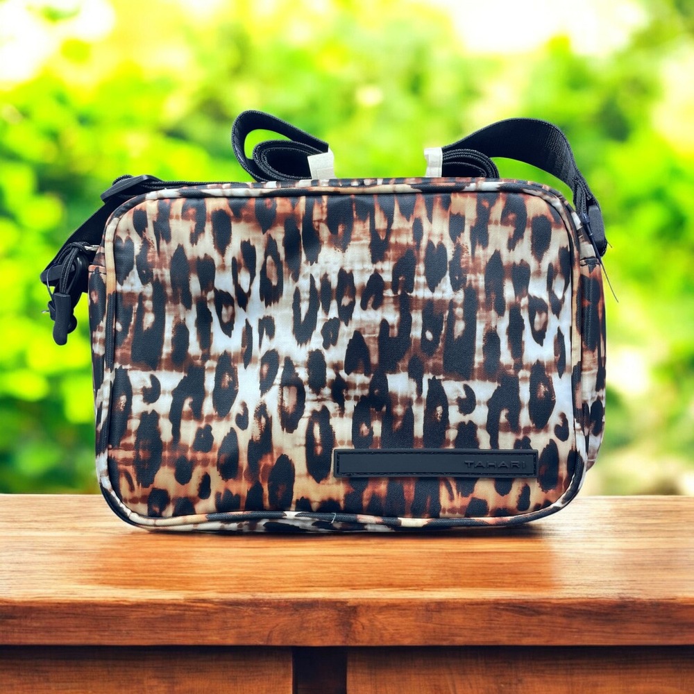 Tahari Leopard Camera Bag Crossbody Eco Friendly Vegan Purse Animal Print Travel